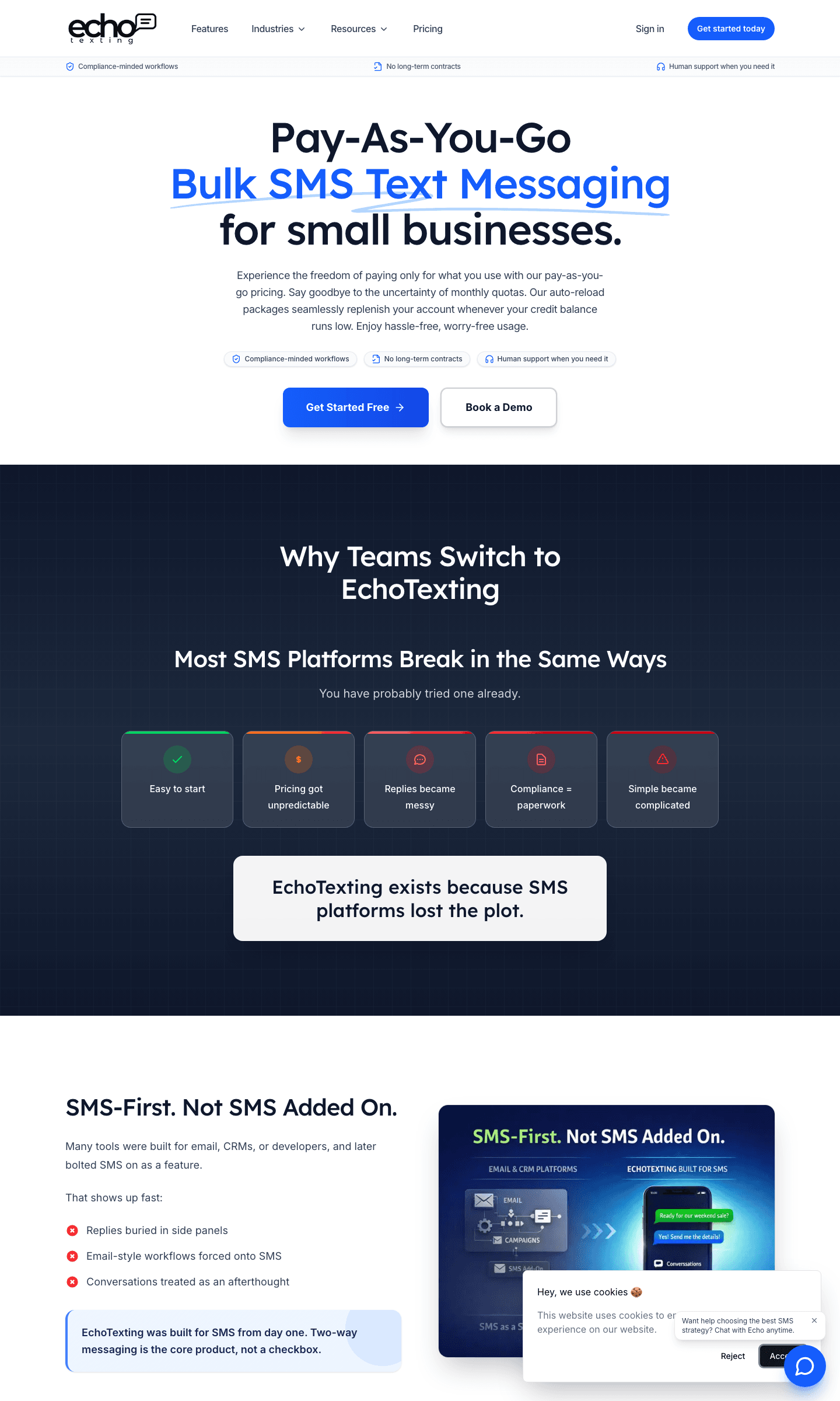 EchoTexting features section — why teams switch